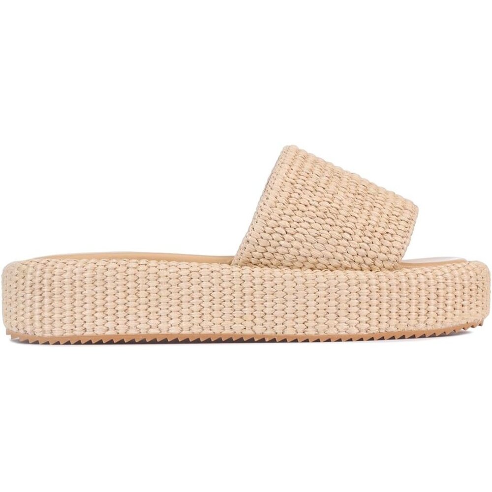Women's Upgrade Natural Raffia Wicker Espadrilles Slip On Low Wedge Slides